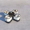 Outdoor Modern Leisure Chairs With White Cushions Black Frame And Round Table