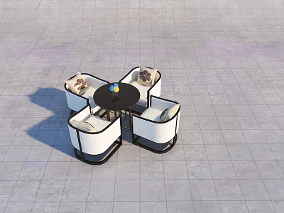Outdoor Modern Leisure Chairs With White Cushions Black Frame And Round Table 3d model