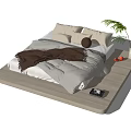 Modern Double Bed Platform Design With White Bedding Brown Blanket And Green Plant