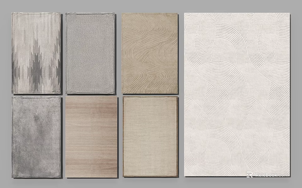 Modern Square Rugs with Various Textures and Neutral Colors in Multiple Designs 3d model
