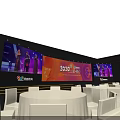 2025 New Product Launch Event Stage With Large Screens And Round Tables Setup