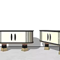 Modern Elegant Sideboard Cabinet With Vertical Striped Panels Black Trim And Gold Legs