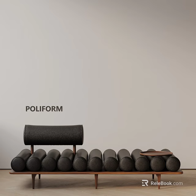 POLIFORM Modern Sofa Bench With Cylindrical Design And Wooden Legs 3d model 