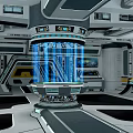 Cartoon Futuristic Spaceship Cockpit Scene With Multiple Screens Control Panels And Yellow Warning Signs