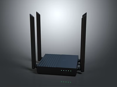 Modern Wireless Router With Four External Antennas And LED Status Indicators Design 3d model