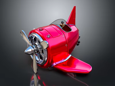 Red Passenger Plane Model With Shiny Body Propeller And Cockpit 3d model