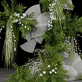 Elegant Wedding Floral Installation With Bride Green Plants White Flowers Hanging Lights