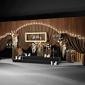 Elegant Wedding Stage With Wooden Backdrop Gold Arch And Floral Decorations