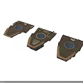 Three Scenic Platform Components With Circular Blue Areas And Textured Borders