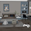 Cozy Kids Room Interior With Bed Decorative Painting Bookshelves Desk And Toys