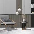 Modern Single Sofa Chair Side Chandelier Combination 3d model