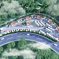 Aerial View Of Circular Road Surrounded By Buildings Green Trees And Vehicles