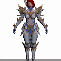 Elegant Armored Woman With Red Hair And Ornate Gold Blue Winged Armor