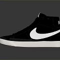 Black High Top Sports Shoes With White Nike Logo Leather Upper And White Sole Design