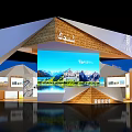 Xinjiang Themed Exhibition Booth Featuring Mountain Lake Views Traditional Architecture Human Figures And Digital Screens