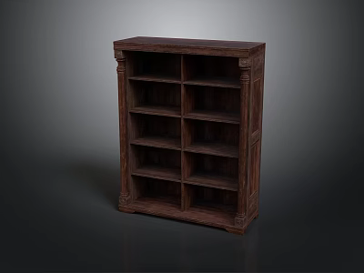Dark Wooden Bookshelf With Multiple Open Shelves And Intricate Carvings For Home Decor 3d model