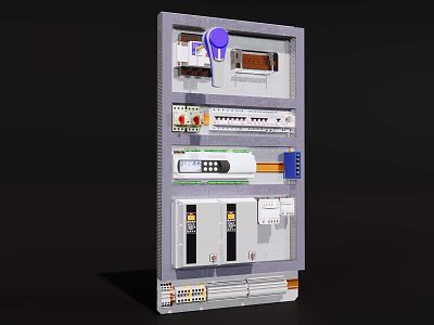 Industrial Control Panel with Digital Display Control Buttons Indicator Lights and Terminal Blocks 3d model