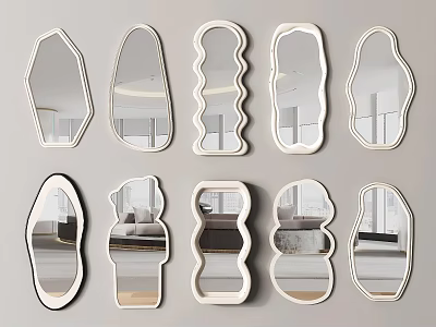 Various Shaped Modern Mirrors With Sleek Frames And Room Reflections For Interior Decor 3d model