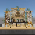 Song Yun New Life Festival Exhibition Booth With Chinese Style Pavilion Bamboo And Golden Decorations