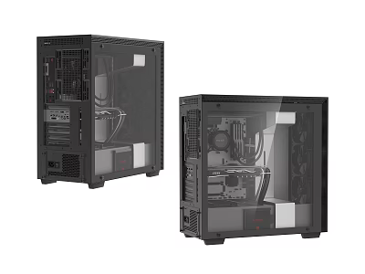 Modern Black Computer Cases With Transparent Side Panels And Interior Components 3d model