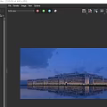Modern Industrial Factory Building Exterior With Night Lighting And Water Reflection