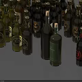 Numerous Wine Bottles And Wine Glasses With Decorative Labels On Dark Surface