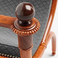 Classic Wooden Chair With Decorative Armrest Balls Gray Padded Seat And Quilted Stitching