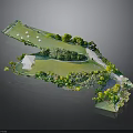 Detailed Golf Course Layout With Green Turf Trees Water Features And Paths