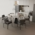 Modern Round Dining Table and Chair Combination Sideboard Chandelier Embedded Oven Bread Machine Dream Curtain 3d model