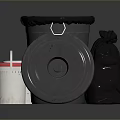 Household Storage Buckets Including Metal Drum And Plastic Containers With Red White Black Lids