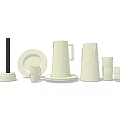 Minimalist White Ceramic Tea Set With Pitcher Cups And Serving Plate 3d model