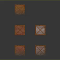 Multiple Cube Shaped Orange Cross Pattern Storage Boxes Stacked On Dark Background