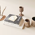 Natural Decorative Ornament Set With Antler Decor Books Envelope Goblet And Ceramic Cup