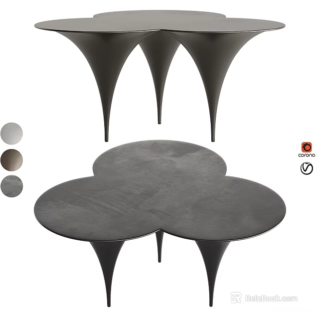 Clover Shaped Coffee Table With Cone Legs And Multiple Color Options 3d model 