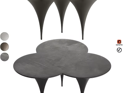Clover Shaped Coffee Table With Cone Legs And Multiple Color Options 3d model