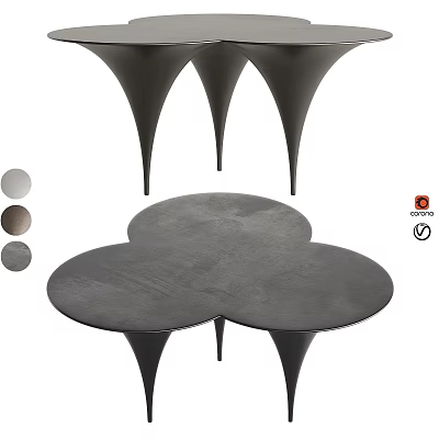 Clover Shaped Coffee Table With Cone Legs And Multiple Color Options 3d model