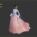 Pink Hanbok Woman with Green Ribbon and Fluttering Butterflies and Falling Petals