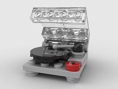 Building Blocks Turntable Model With Transparent Cover Black Disc And Red Knob 3d model