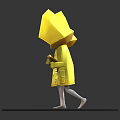 Two Characters In Yellow Hooded Raincoats Holding Guitar Standing On Platform Against Gray Background