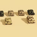Multiple Military Combat Tanks in Different Colors Arranged on Light Background 3d model