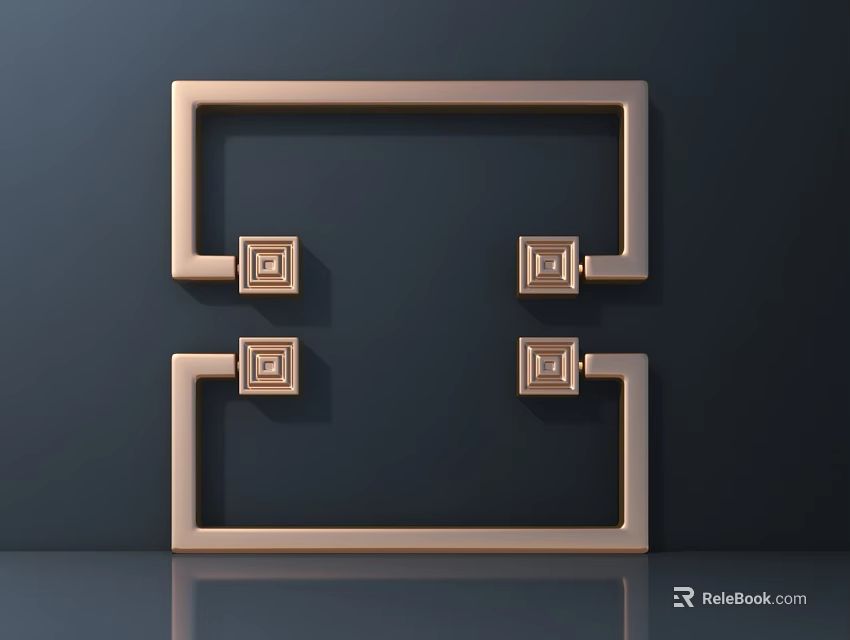 Golden Geometric Frame Design With Symmetrical Decorative Elements On Dark Blue Background 3d model 