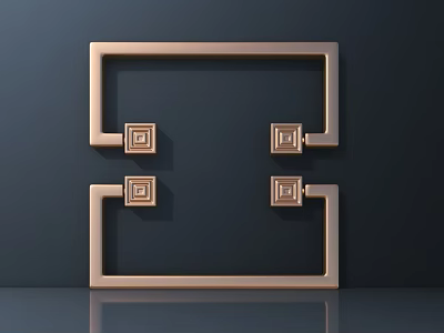 Golden Geometric Frame Design With Symmetrical Decorative Elements On Dark Blue Background 3d model