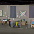 Busy Office Workspace With People Working Posters On Walls And Computer Desks