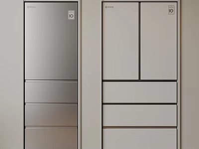 Modern Double Door Refrigerator Freezer Units With Silver And White Drawer Design 3d model