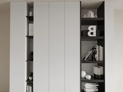 Modern Wardrobe Interior Design With Storage Shelves Books And Decorations 3d model