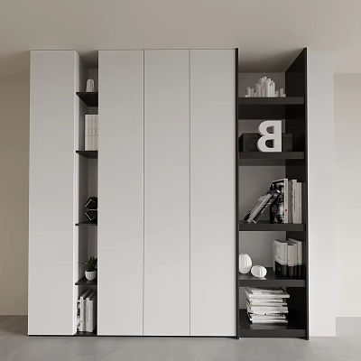 Modern Wardrobe Interior Design With Storage Shelves Books And Decorations 3d model