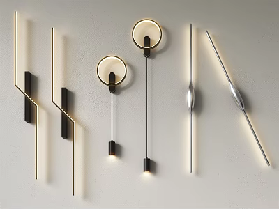 Stylish Modern Wall Lamps With Different Shapes And Metal Frames For Home Interior Lighting 3d model