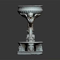 Intricate Carved Stone Sculpture With Eagle Head Wings And Decorative Pedestal Bowl