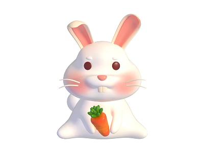 Cute White Cartoon Rabbit Character Holding Fresh Green Carrot Toy 3d model