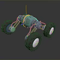 Game Movie Mechanical Character With Blue Body Yellow Accents And Large Wheels 3D Render Design